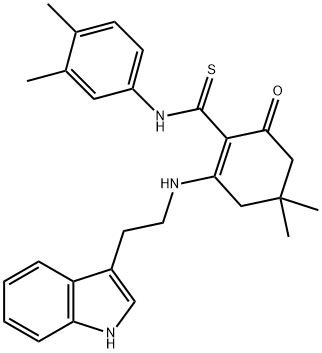 N-(3,4-dimethylphenyl)-2-{[2-(1H-indol-3-yl)ethyl]amino}-4,4-dimethyl-6-oxocyclohex-1-ene-1-carbothioamide Structural
