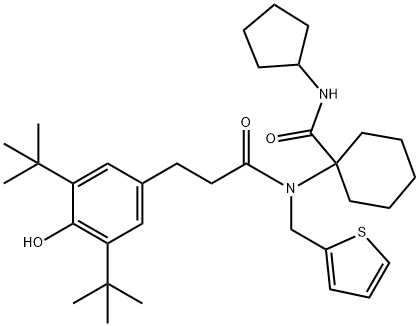 N-cyclopentyl-1-{[3-(3,5-di-tert-butyl-4-hydroxyphenyl)propanoyl](thiophen-2-ylmethyl)amino}cyclohexanecarboxamide Structural
