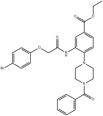 ethyl 3-{[(4-bromophenoxy)acetyl]amino}-4-[4-(phenylcarbonyl)piperazin-1-yl]benzoate Structural