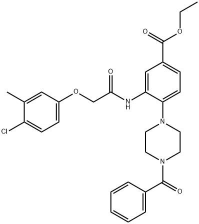 ethyl 3-{[(4-chloro-3-methylphenoxy)acetyl]amino}-4-[4-(phenylcarbonyl)piperazin-1-yl]benzoate Structural