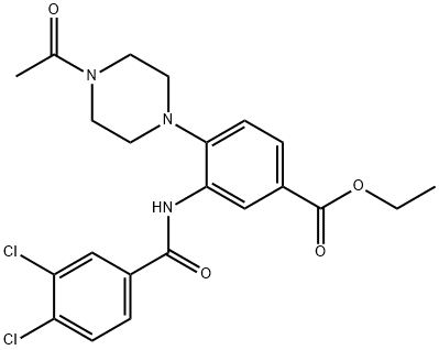 ethyl 4-(4-acetylpiperazin-1-yl)-3-{[(3,4-dichlorophenyl)carbonyl]amino}benzoate Structural