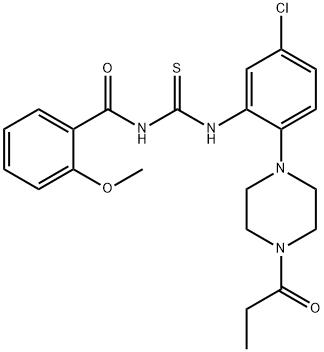 N-{[5-chloro-2-(4-propanoylpiperazin-1-yl)phenyl]carbamothioyl}-2-methoxybenzamide Structural