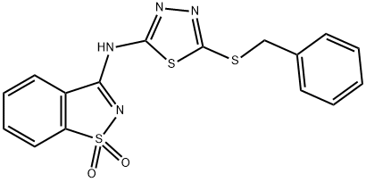 N-[5-(benzylsulfanyl)-1,3,4-thiadiazol-2-yl]-1,2-benzothiazol-3-amine 1,1-dioxide Structural