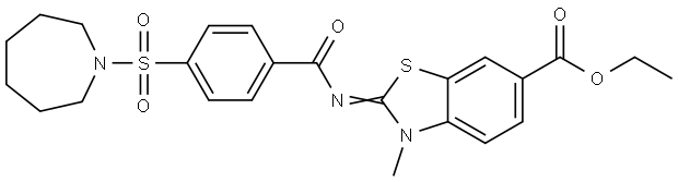 ethyl (E)-2-((4-(azepan-1-ylsulfonyl)benzoyl)imino)-3-methyl-2,3-dihydrobenzo[d]thiazole-6-carboxylate Structural