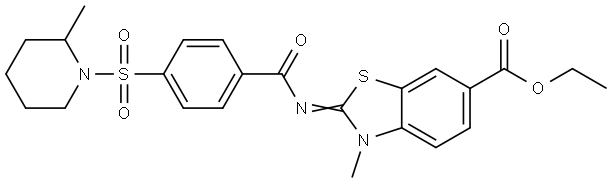 ethyl (E)-3-methyl-2-((4-((2-methylpiperidin-1-yl)sulfonyl)benzoyl)imino)-2,3-dihydrobenzo[d]thiazole-6-carboxylate Structural