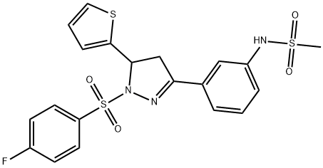 N-(3-(1-((4-fluorophenyl)sulfonyl)-5-(thiophen-2-yl)-4,5-dihydro-1H-pyrazol-3-yl)phenyl)methanesulfonamide Structural