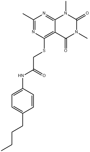 N-(4-butylphenyl)-2-((2,6,8-trimethyl-5,7-dioxo-5,6,7,8-tetrahydropyrimido[4,5-d]pyrimidin-4-yl)thio)acetamide Structural