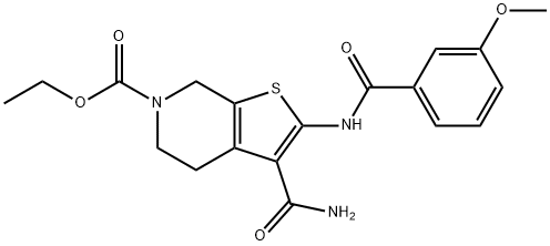ethyl 3-carbamoyl-2-(3-methoxybenzamido)-4,7-dihydrothieno[2,3-c]pyridine-6(5H)-carboxylate Structural