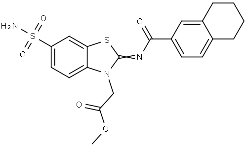 methyl (Z)-2-(6-sulfamoyl-2-((5,6,7,8-tetrahydronaphthalene-2-carbonyl)imino)benzo[d]thiazol-3(2H)-yl)acetate Structural