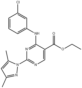 ethyl 6-((3-chlorophenyl)imino)-2-(3,5-dimethyl-1H-pyrazol-1-yl)-1,6-dihydropyrimidine-5-carboxylate Structural