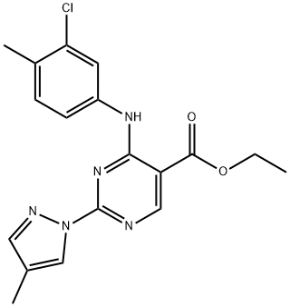 ethyl 6-((3-chloro-4-methylphenyl)imino)-2-(4-methyl-1H-pyrazol-1-yl)-1,6-dihydropyrimidine-5-carboxylate Structural