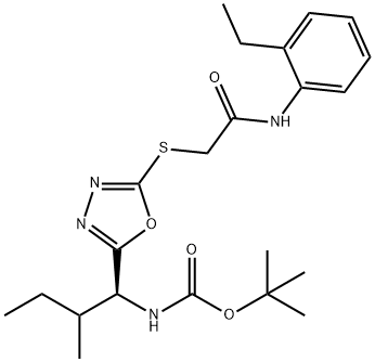 tert-butyl ((1S)-1-(5-((2-((2-ethylphenyl)amino)-2-oxoethyl)thio)-1,3,4-oxadiazol-2-yl)-2-methylbutyl)carbamate Structural