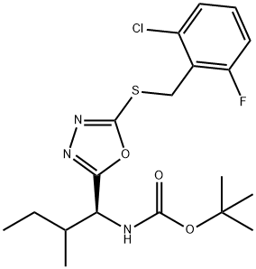 tert-butyl ((1S)-1-(5-((2-chloro-6-fluorobenzyl)thio)-1,3,4-oxadiazol-2-yl)-2-methylbutyl)carbamate Structural