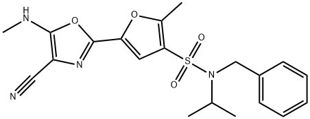 N-benzyl-5-[4-cyano-5-(methylamino)-1,3-oxazol-2-yl]-2-methyl-N-(propan-2-yl)furan-3-sulfonamide Structural
