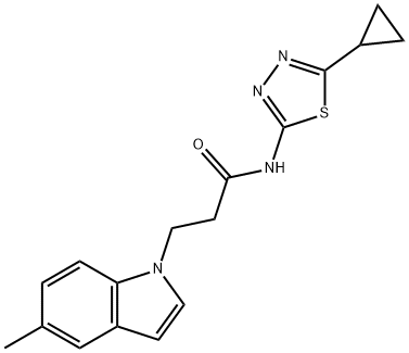 N-[(2E)-5-cyclopropyl-1,3,4-thiadiazol-2(3H)-ylidene]-3-(5-methyl-1H-indol-1-yl)propanamide Structural