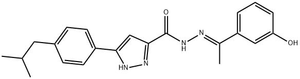 N'-[(1E)-1-(3-hydroxyphenyl)ethylidene]-3-[4-(2-methylpropyl)phenyl]-1H-pyrazole-5-carbohydrazide Structural