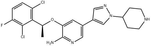 2-Pyridinamine, 3-[(1S)-1-(2,6-dichloro-3-fluorophenyl)ethoxy]-5-[1-(4-piperidinyl)-1H-pyrazol-4-yl]- Structural