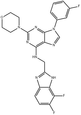 N-((4,5-difluoro-1H-benzo[d]imidazol-2-yl)methyl)-9-(3-fluorophenyl)-2-morpholino-9H-purin-6-amine Structural