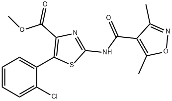 methyl 5-(2-chlorophenyl)-2-(3,5-dimethylisoxazole-4-carboxamido)thiazole-4-carboxylate Structural