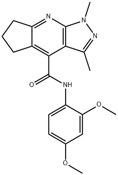 N-(2,4-dimethoxyphenyl)-1,3-dimethyl-1,5,6,7-tetrahydrocyclopenta[b]pyrazolo[4,3-e]pyridine-4-carboxamide Structural