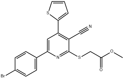 methyl 2-((6-(4-bromophenyl)-3-cyano-4-(thiophen-2-yl)pyridin-2-yl)thio)acetate Structural
