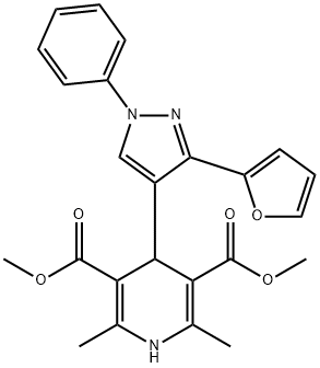 dimethyl 4-[3-(furan-2-yl)-1-phenyl-1H-pyrazol-4-yl]-2,6-dimethyl-1,4-dihydropyridine-3,5-dicarboxylate Structural