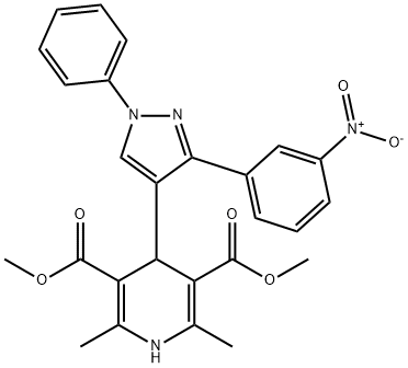 dimethyl 2,6-dimethyl-4-(3-(3-nitrophenyl)-1-phenyl-1H-pyrazol-4-yl)-1,4-dihydropyridine-3,5-dicarboxylate Structural