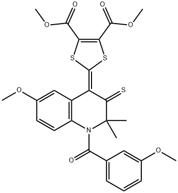 dimethyl 2-{6-methoxy-1-[(3-methoxyphenyl)carbonyl]-2,2-dimethyl-3-thioxo-2,3-dihydroquinolin-4(1H)-ylidene}-1,3-dithiole-4,5-dicarboxylate Structural