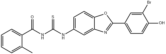N-((2-(3-bromo-4-hydroxyphenyl)benzo[d]oxazol-5-yl)carbamothioyl)-2-methylbenzamide Structural