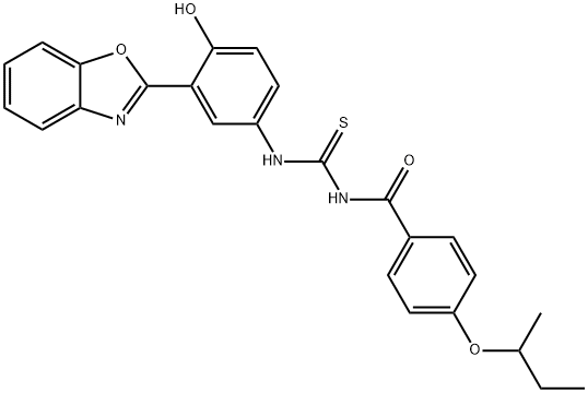 N-{[3-(1,3-benzoxazol-2-yl)-4-hydroxyphenyl]carbamothioyl}-4-(butan-2-yloxy)benzamide Structural
