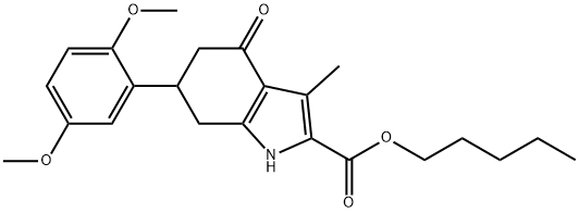 pentyl 6-(2,5-dimethoxyphenyl)-3-methyl-4-oxo-4,5,6,7-tetrahydro-1H-indole-2-carboxylate Structural