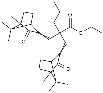 ethyl 2,2-bis((Z)-(4,7,7-trimethyl-3-oxobicyclo[2.2.1]heptan-2-ylidene)methyl)pentanoate Structural
