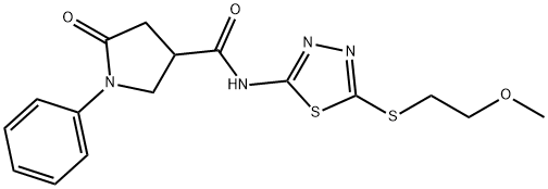 N-{5-[(2-methoxyethyl)sulfanyl]-1,3,4-thiadiazol-2-yl}-5-oxo-1-phenylpyrrolidine-3-carboxamide Structural