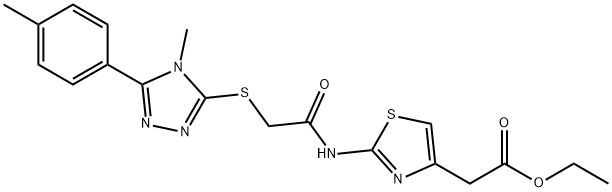 ethyl 2-(2-(2-((4-methyl-5-(p-tolyl)-4H-1,2,4-triazol-3-yl)thio)acetamido)thiazol-4-yl)acetate Structural