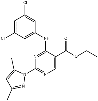 ethyl 6-((3,5-dichlorophenyl)imino)-2-(3,5-dimethyl-1H-pyrazol-1-yl)-1,6-dihydropyrimidine-5-carboxylate Structural