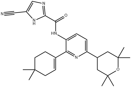 4-cyano-N-(2-(4,4-dimethylcyclohex-1-en-1-yl)-6-(2,2,6,6-tetramethyltetrahydro-2H-pyran-4-yl)pyridin-3-yl)- 1H-imidazole-2-carboxamide Structural