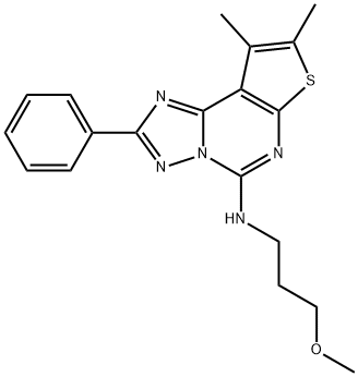 N-(8,9-dimethyl-2-phenylthieno[3,2-e][1,2,4]triazolo[1,5-c]pyrimidin-5(6H)-ylidene)-3-methoxypropan-1-amine Structural