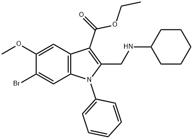 ethyl 6-bromo-2-((cyclohexylamino)methyl)-5-methoxy-1-phenyl-1H-indole-3-carboxylate Structural