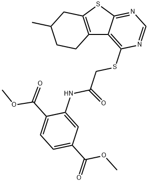 dimethyl 2-(2-((7-methyl-5,6,7,8-tetrahydrobenzo[4,5]thieno[2,3-d]pyrimidin-4-yl)thio)acetamido)terephthalate Structural