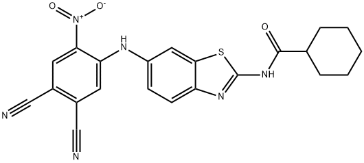 N-{6-[(4,5-dicyano-2-nitrophenyl)amino]-1,3-benzothiazol-2-yl}cyclohexanecarboxamide Structural