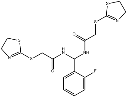 N,N'-[(2-fluorophenyl)methanediyl]bis[2-(4,5-dihydro-1,3-thiazol-2-ylsulfanyl)acetamide] Structural