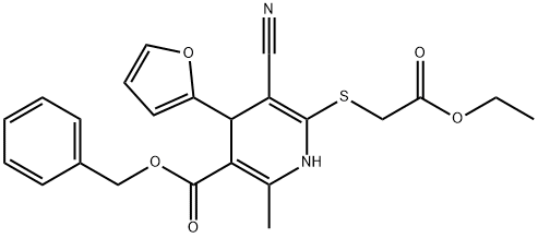 benzyl 5-cyano-6-((2-ethoxy-2-oxoethyl)thio)-4-(furan-2-yl)-2-methyl-1,4-dihydropyridine-3-carboxylate Structural