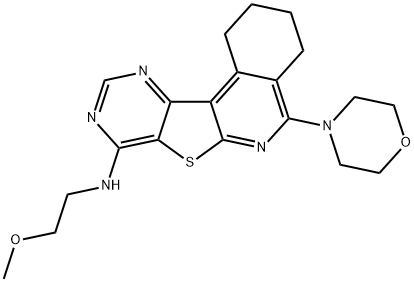 N-(2-methoxyethyl)-5-morpholino-1,2,3,4-tetrahydropyrimido[4',5':4,5]thieno[2,3-c]isoquinolin-8-amine Structural