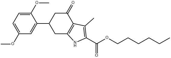 hexyl 6-(2,5-dimethoxyphenyl)-3-methyl-4-oxo-4,5,6,7-tetrahydro-1H-indole-2-carboxylate Structural