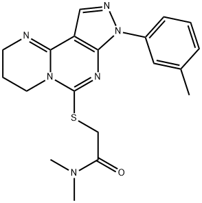 N,N-dimethyl-2-((8-(m-tolyl)-2,3,4,8-tetrahydropyrazolo[4,3-e]pyrimido[1,2-c]pyrimidin-6-yl)thio)acetamide Structural