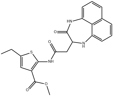 methyl 5-ethyl-2-(2-(3-oxo-1,2,3,4-tetrahydronaphtho[1,8-ef][1,4]diazepin-2-yl)acetamido)thiophene-3-carboxylate Structural