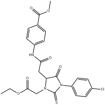 methyl 4-({[1-(4-chlorophenyl)-3-(2-ethoxy-2-oxoethyl)-5-oxo-2-thioxoimidazolidin-4-yl]acetyl}amino)benzoate Structural