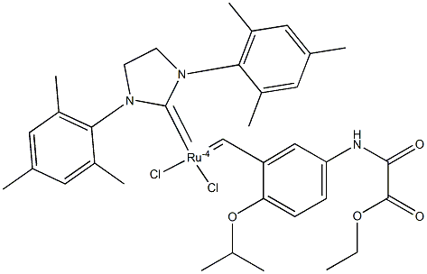 Dichloro[1,3-bis(2,4,6-trimethylphenyl)-2-imidazolidinylidene]{[5-(2-ethoxy-2-oxoethanamido)]-2-isopropoxybenzylidene}ruthenium(II) Structural