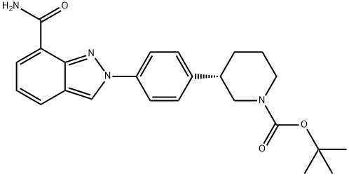 tert-butyl (3S)-3-{4-[7-(aminocarbonyl)-2H-indazol-2-yl]phenyl}piperidine-1-carboxylate Structural