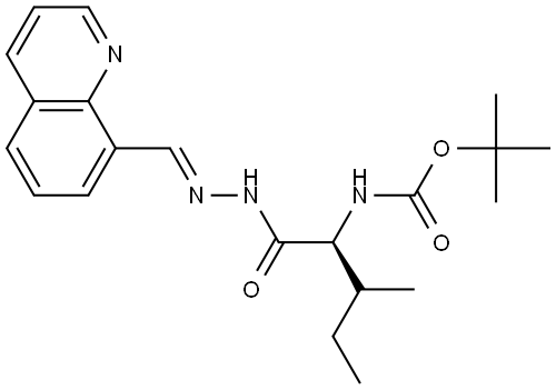 tert-butyl ((2S)-3-methyl-1-oxo-1-((E)-2-(quinolin-8-ylmethylene)hydrazinyl)pentan-2-yl)carbamate Structural